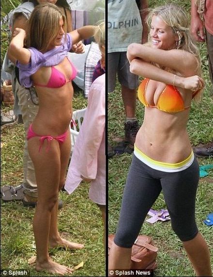 Jennifer Aniston wins the battle of the bikinis with younger model Brooklyn 