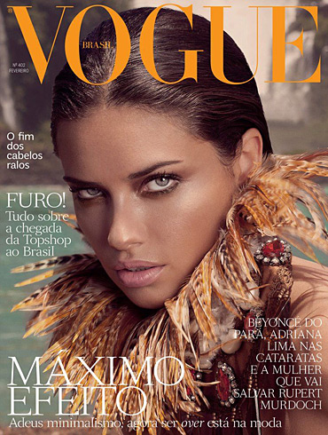 The criticized cover features an intensely tanned Adriana Lima wearing a big 