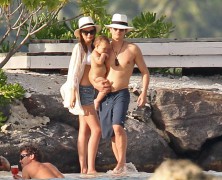 Family time: Miranda Kerr enjoys sunny vacation in Bora Bora