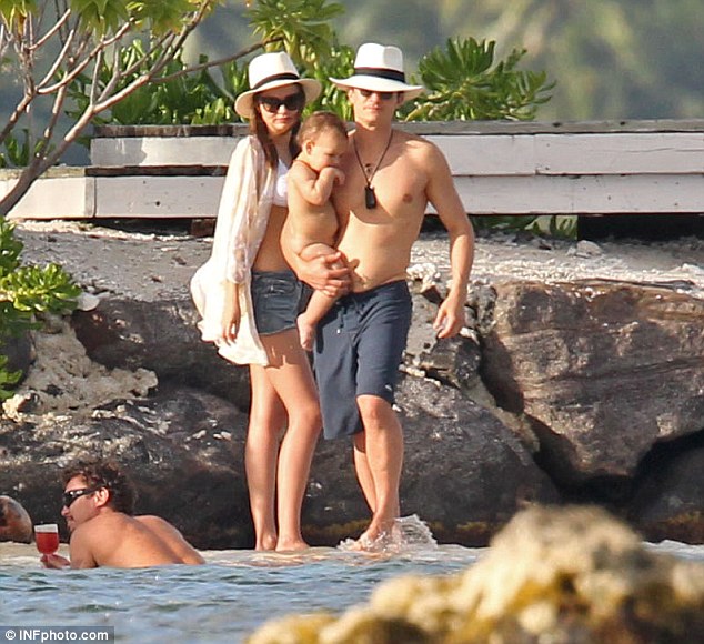 Family time: Miranda Kerr enjoys sunny vacation in Bora Bora