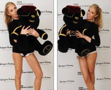 Abbey Crouch auctions off Pudsey Bear by showing off her “glam” legs