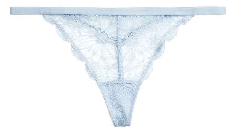 Baby blue mesh thong with lace detailing