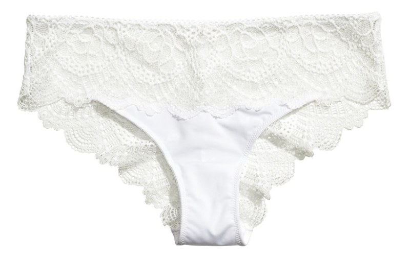 White lace hipster brief with floral detailing