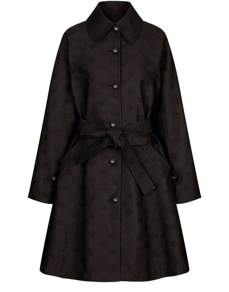Dolce & Gabbana Belted Jacquard Coat With DG Logo